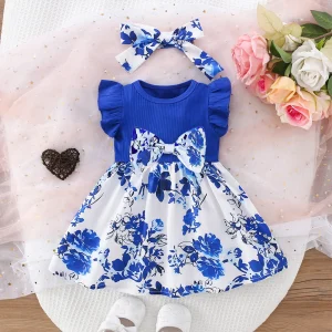 Summer New Baby Girl Dress Small Flying Sleeve Pleated