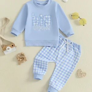 Toddler Boy Autumn Outfit with Letter Embroidery Sweatshirt